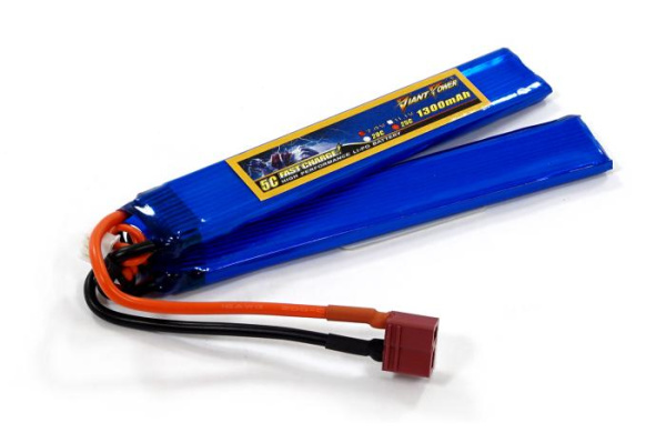 Аккумулятор для страйкбола Giant Power (Dinogy) Li-Pol 1300 мАч 7.4 В 130x21x6,5 мм T-Plug 25C