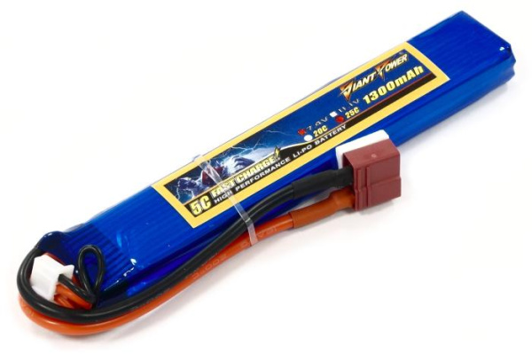 Аккумулятор для страйкбола Giant Power (Dinogy) Li-Pol 1300 мАч 7.4 В 130x21x12,5 мм T-Plug 25C