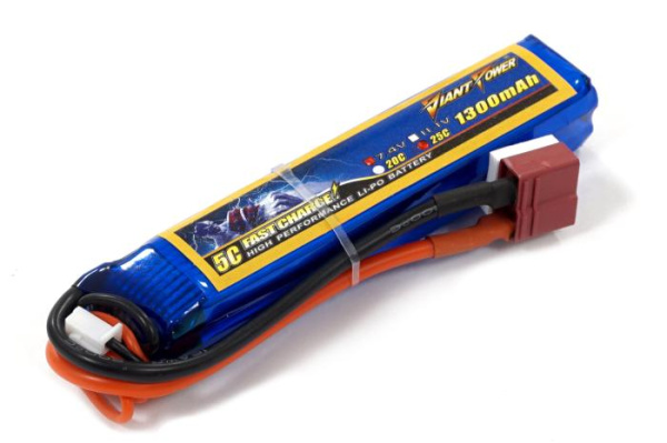 Аккумулятор для страйкбола Giant Power (Dinogy) Li-Pol 1300 мАч 7.4 В 95x18,5x17 мм T-Plug 25C